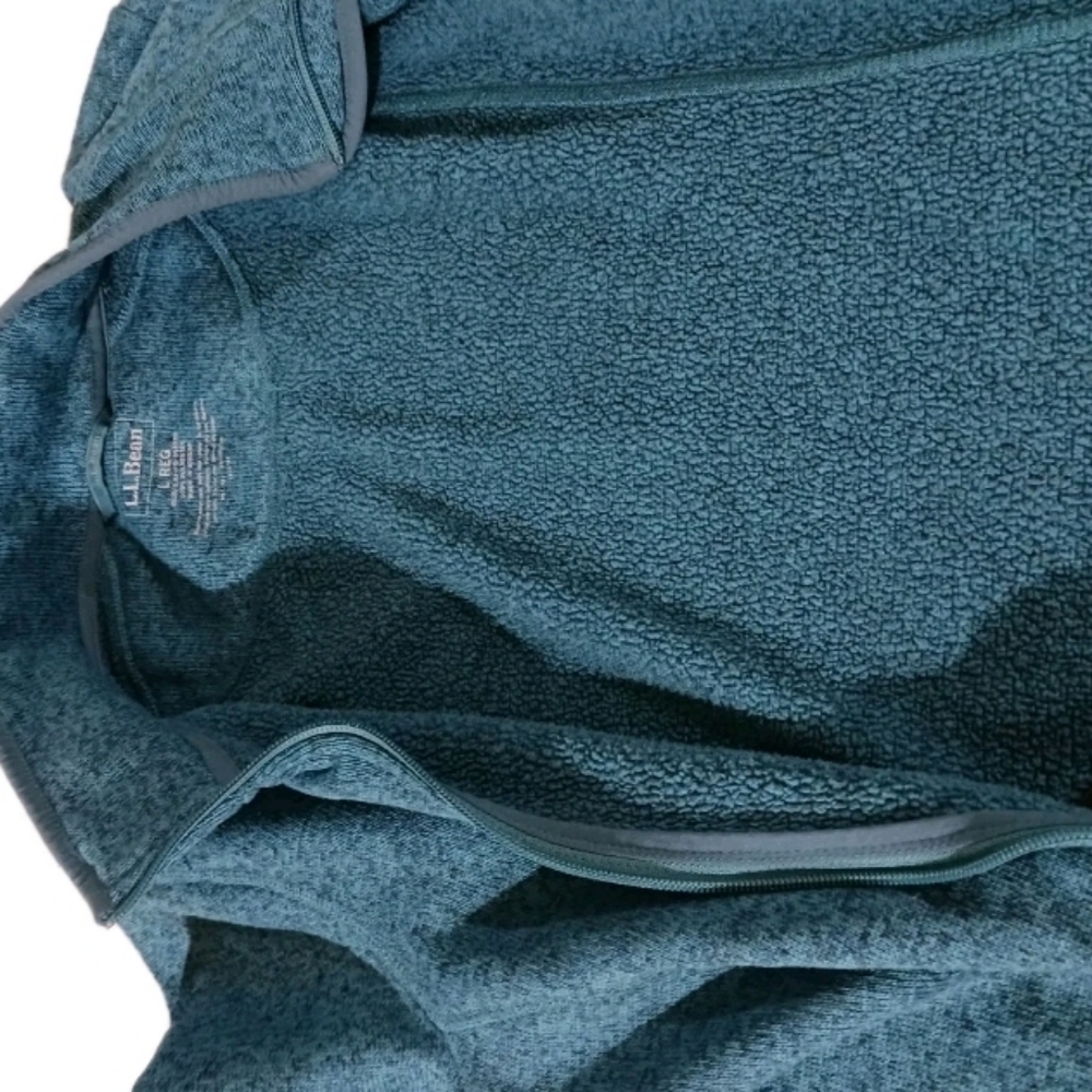 L.L. Bean Women's Marled Blue Knit Mock‎ Neck Hiking Sweater L Full Zip - Picture 9 of 10